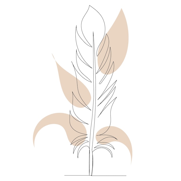 bird feather drawing by one continuous line, isolated, vector