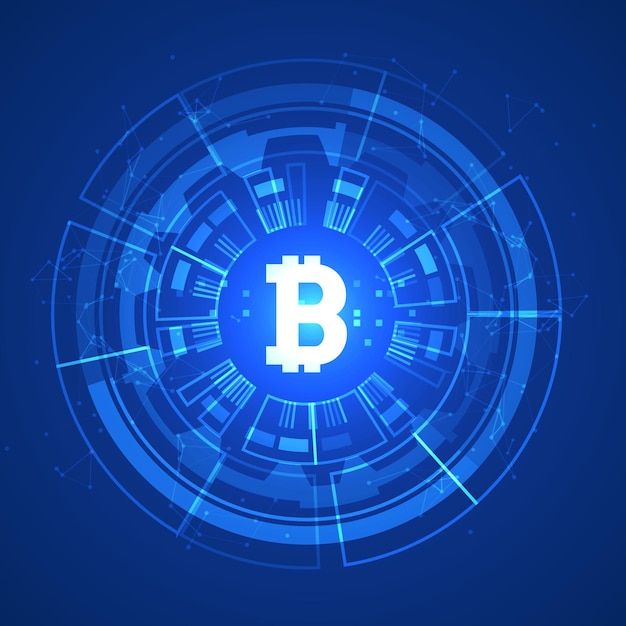 Bitcoin conceptual glowing background. Crypto currency blockchain business mining bitcoin.