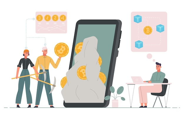 bitcoin crypto coin wallet cryptocurrency mining technology concept bitcoins and altcoins farming tech vector illustration modern electronic money