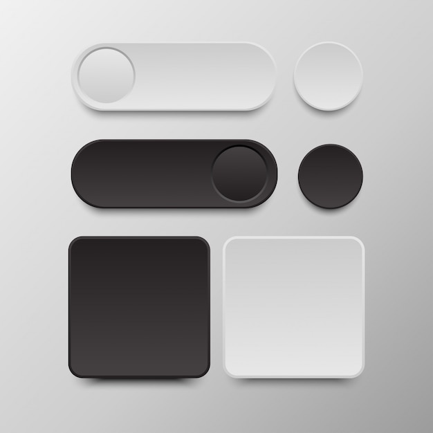 black and white button set round and square buttons