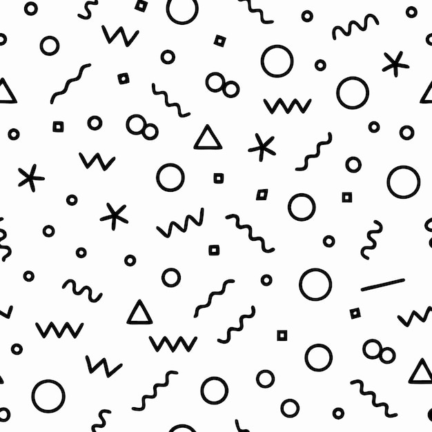 black and white geometric pattern with playful shapes and lines
