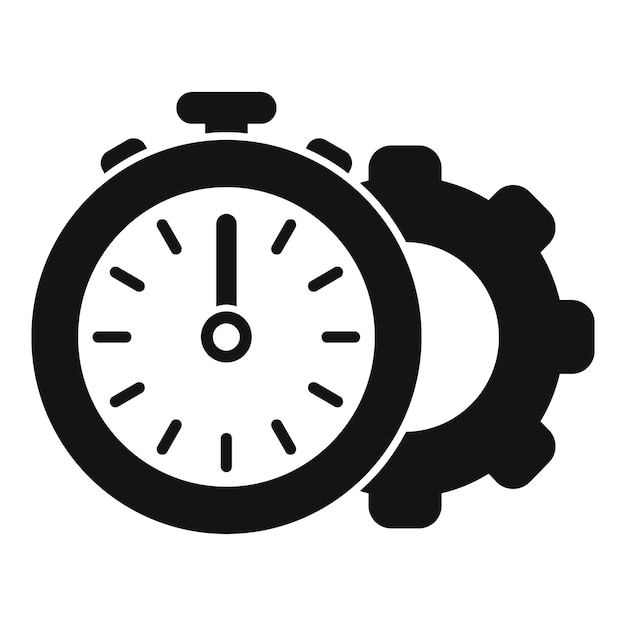 Black and white graphic of a stopwatch with gear wheels symbolizing efficiency and productivity