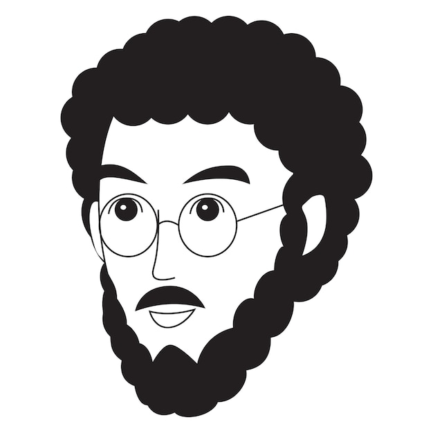 Black and white portrait of a man with glasses and curly hair