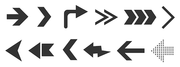 Black arrow buttons for web design isolated on white