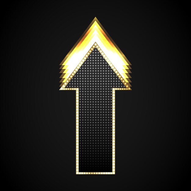 black arrow shiny with a golden frame luminous direction up vector object