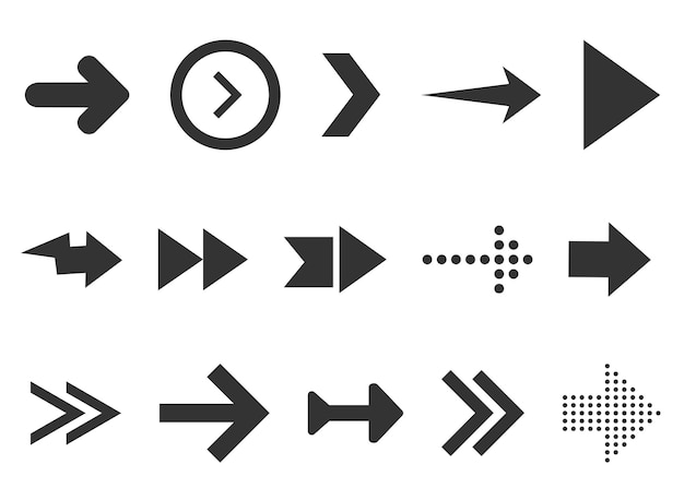 Black arrows set isolated on white background Collection for web design interface UI etc