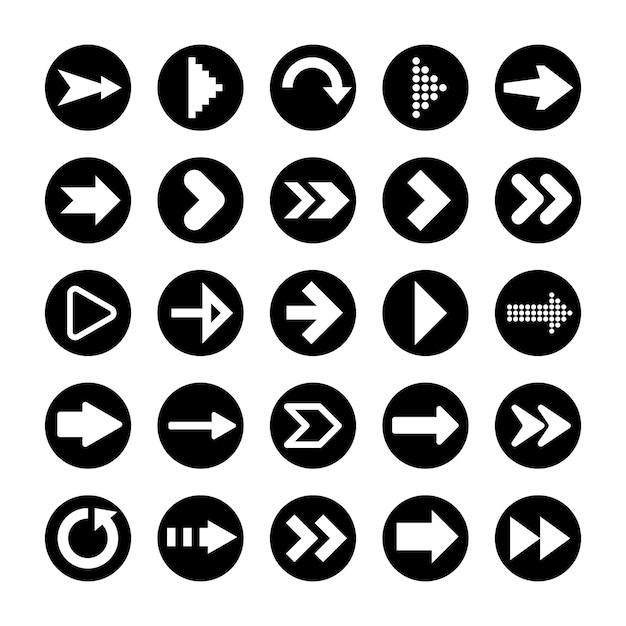 Black Arrows Set on White Background Arrow Cursor Icon Vector Pointers Collection Back Next Web Page Sign