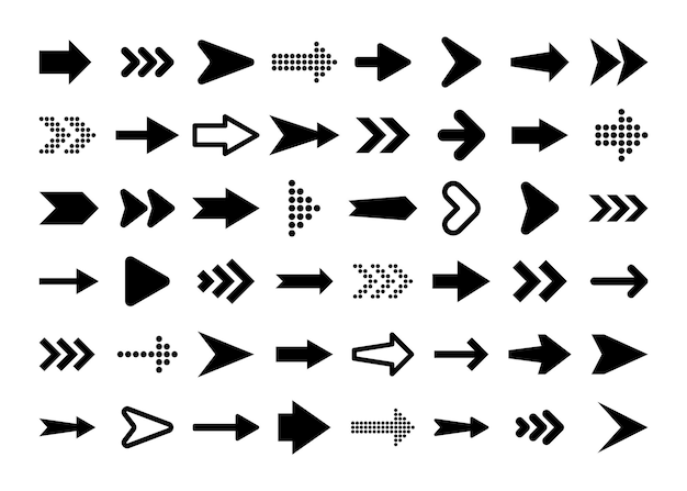 Black Arrows Set on White Background Arrow Cursor Icon Vector Pointers Collection Back Next Web Page Sign