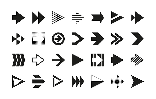 Black arrows Simple navigation orientation pictograms directional pointers and cursor click download buttons abstract flat style Vector isolated set