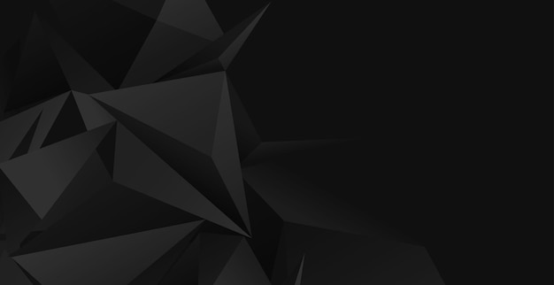 Black background with dark grey diamond low poly shape and shadow.