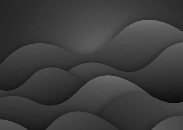Black background with line curve design. Abstract landscape with waves. Dark deep black dynamic