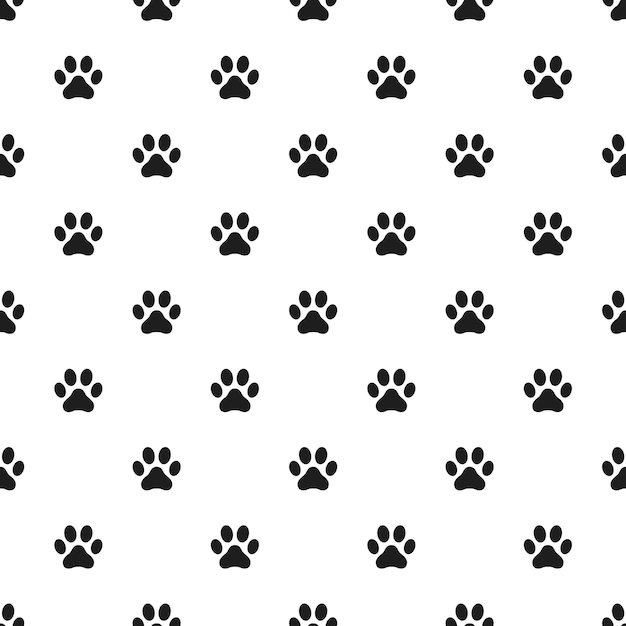 Black cats paws prints on white background Vector seamless pattern