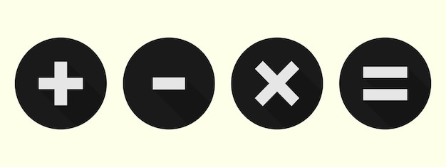 Black circle math icons set Plus minus multiplication equal icons
