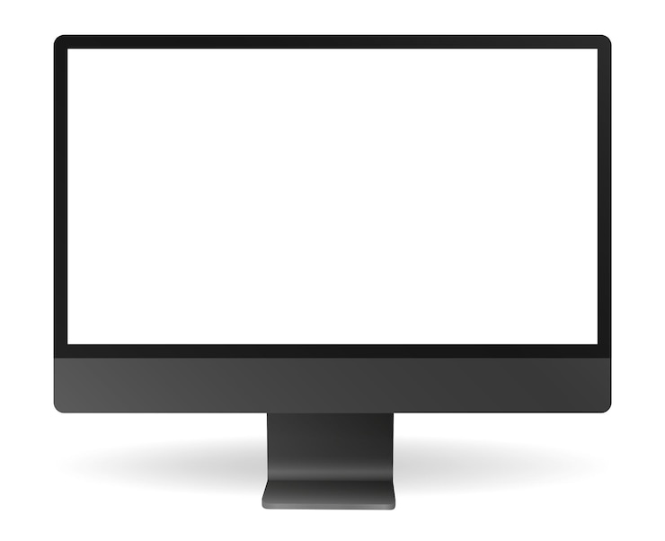 Vector black computer monitor display with empty screen isolated on transparent background
