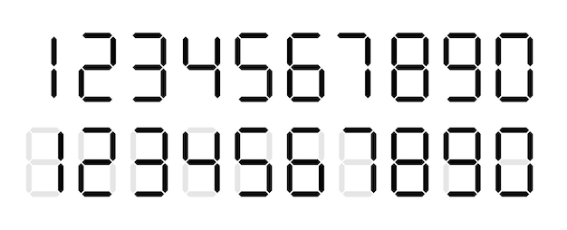Black digital numbers Digital clock numbers Vector illustration
