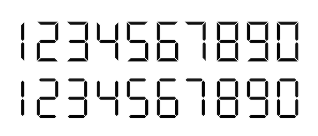 Black digital numbers Digital clock numbers Vector illustration