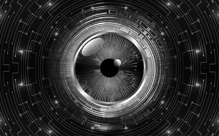 Vector black eye cyber circuit future technology concept background