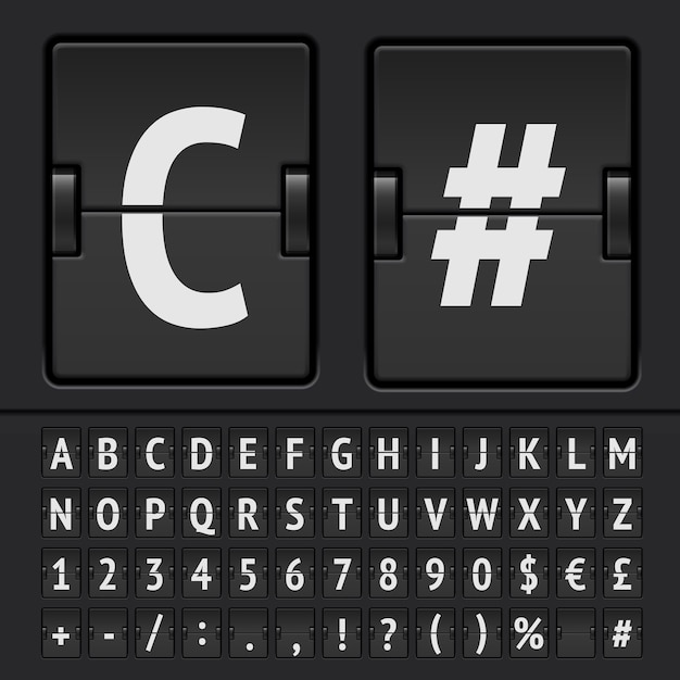 Black flip scoreboard alphabet, numbers.