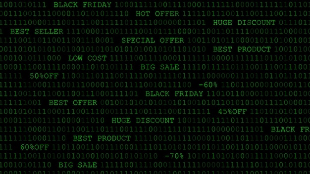 Black friday background of zeros ones and inscriptions in dark green colors