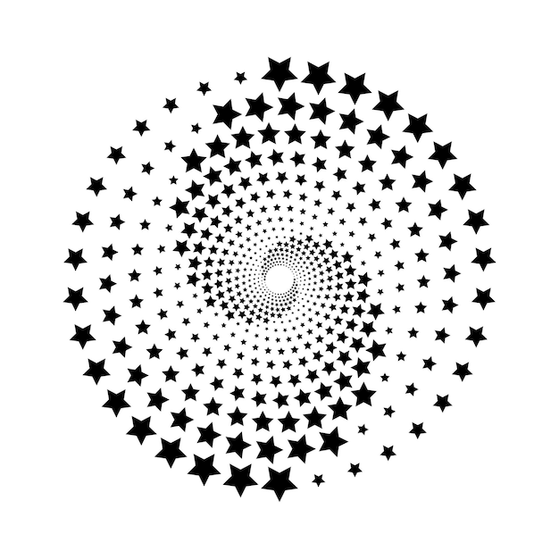Black halftone stars spiral vortex circle symbol vector illustration