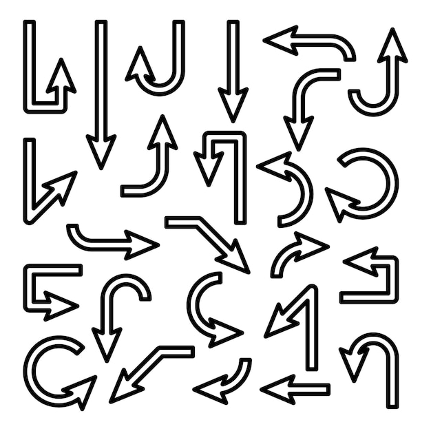 Black Line Arrows Set on White Background Arrow Cursor Outline Icon Vector Pointers Collection Back Next Web Page Sign