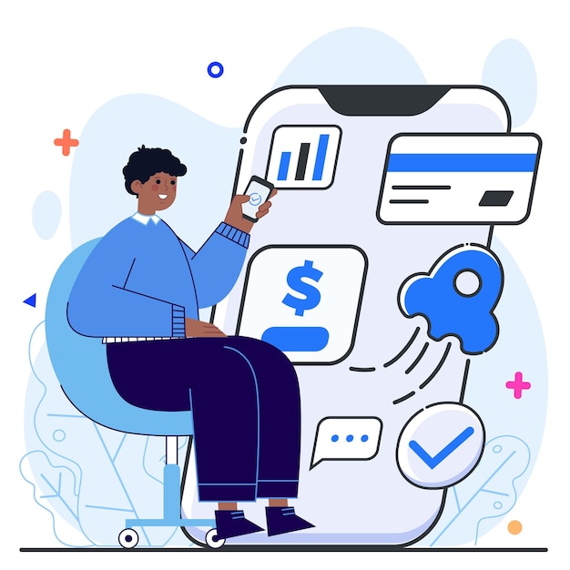 Black man happily uses a fast and efficient financial app