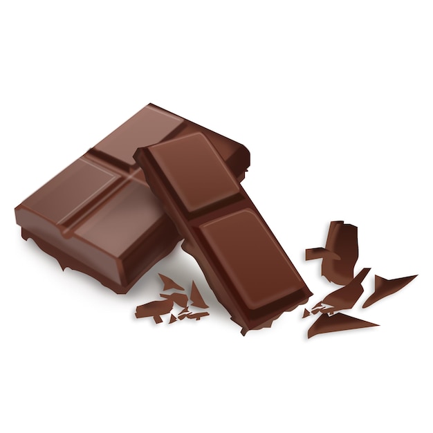Black milk chocolate bar with broken pieces and crumbs