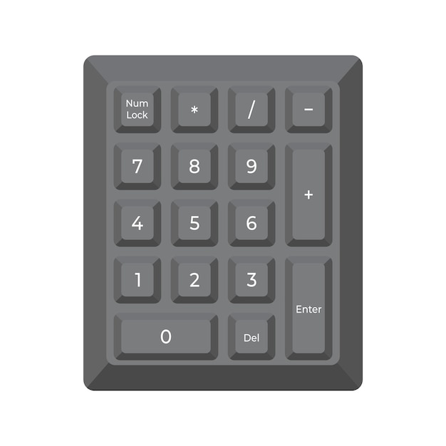 black numpad with numbers in minimalistic volume style illustration of keyboard in simple modern style