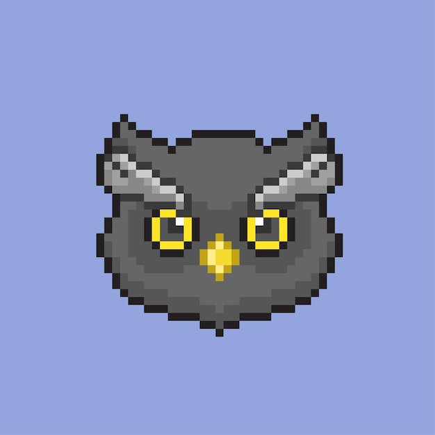 black owl head in pixel art style