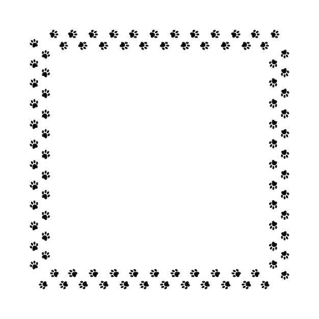 Black paw square frame with dog animal footprints vector illustration