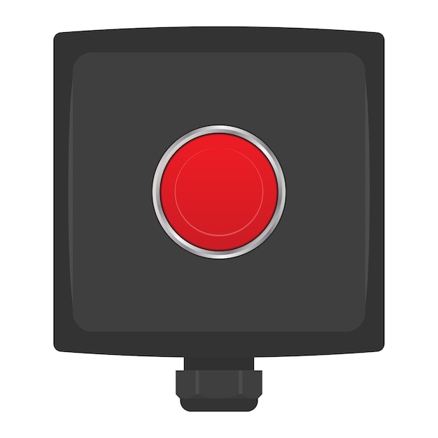 black push button box with red button and cable gland