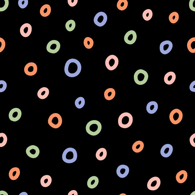 Black seamless pattern with colorful hand drawn circles