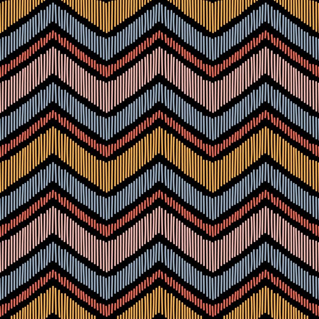 Black seamless pattern with colorful soft chevron