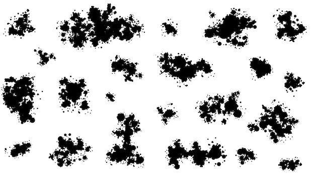black spray different set paint blot element vector design style object brush grunge