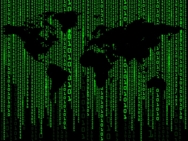 Black world map on the digital background