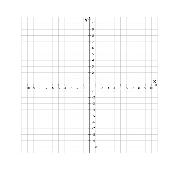 Blank cartesian coordinate system in two dimensions Rectangular orthogonal coordinate plane with axes X and Y on squared grid Math scale template Vector illustration isolated on white background