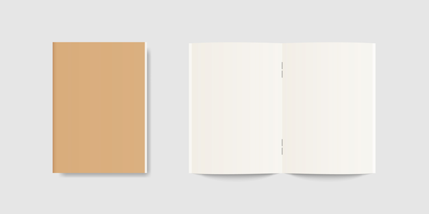 Blank open and closed notebook or realistic notebook, diary or book. Vector template.
