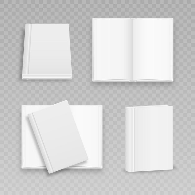 Blank vertical book cover template with pages in front