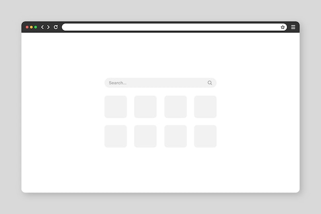 Blank web browser window with toolbar and search field Modern website internet page in flat style Browser mockup for computer tablet and smartphone Light and dark mode Vector illustration