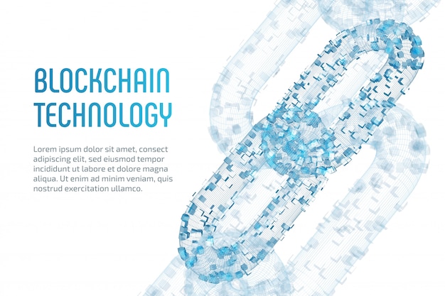 block chain. crypto currency. blockchain concept. 3d wireframe chain with digital blocks. editable cryptocurrency template. stock