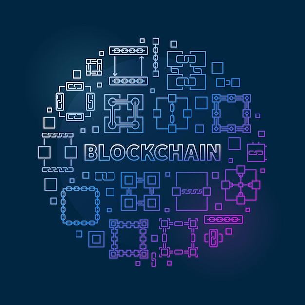 Blockchain concept vector colored round line illustration