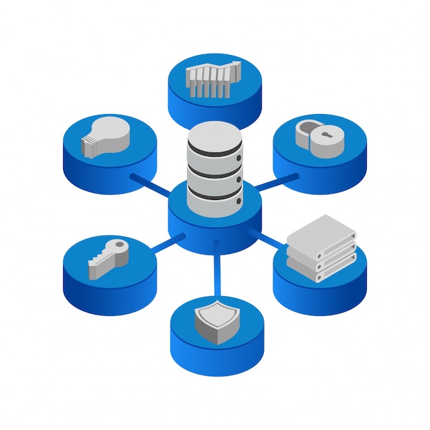Blockchain icons network computer technology.