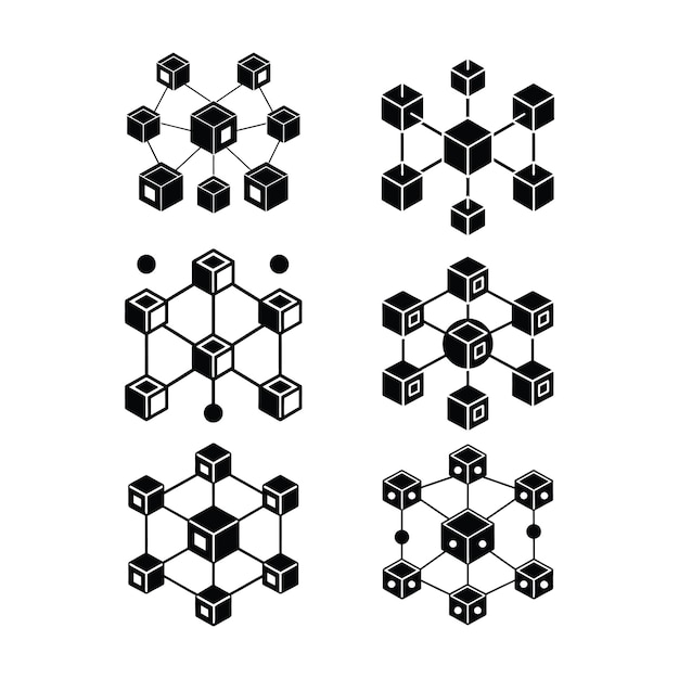 blockchain network with connected nodes icon vector bundle