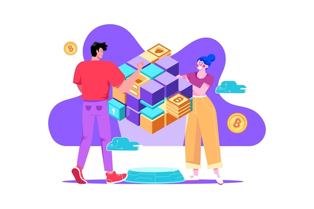 Blockchain System Illustration concept Flat illustration isolated on white background