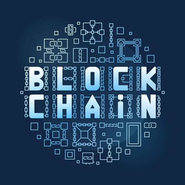 Blockchain Technology blue round line banner Vector illustration