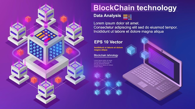 blockchain technology concept of big data processing isometric data center vector information processing and storage