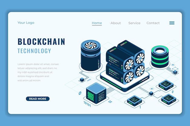 blockchain technology isometric landing page isometric cryptocurrency isometric cloud mining concept isometric technology