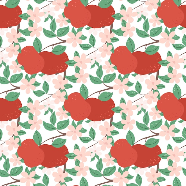 Blooming apple seamless pattern vector illustration Delicate pink flowers foliage
