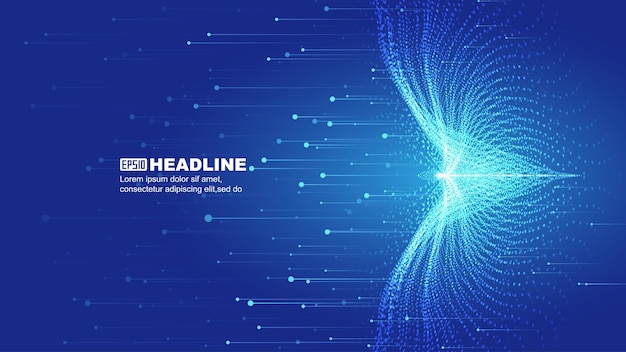 Blue abstract particle wings with ray technology vector background