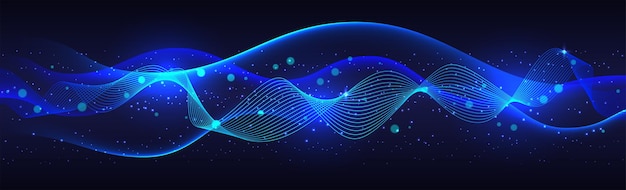 Blue abstract wave flow vector design shape graphic elements on blue background